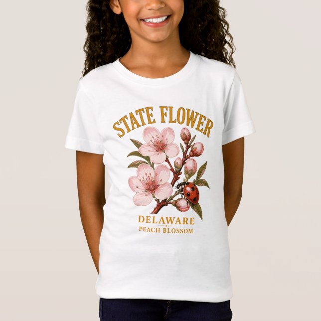T-Shirt Fleur de l'État du Delaware en fleurs Fleur de pêc (Devant)