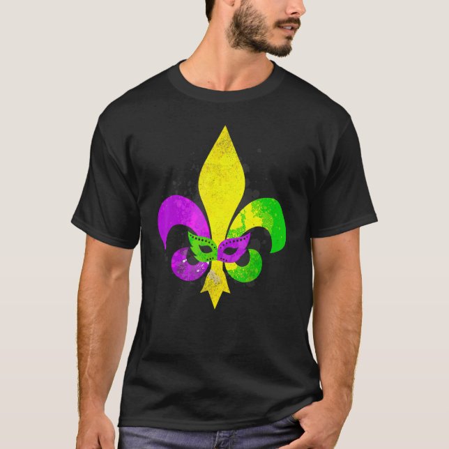 T-shirt Fleur De Lis Mardi Gras Mask New Orleans Carnival  (Devant)