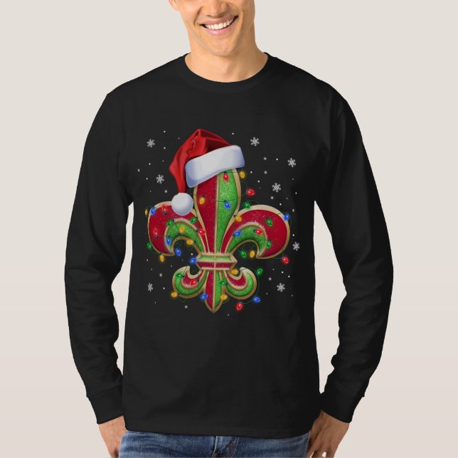 T-shirt Fleur De Lis Ornement de Noël avec Santa Hat Xma (Devant)
