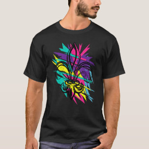 T-shirt Fleur De Lis Paint Splatter Vaporwave Mardi Gras S