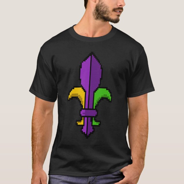T-shirt Fleur De Lys Pixel Mardi Gras Carnaval Jeu (Devant)