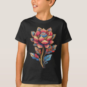 T-shirt Fleur de mandala de lotus coloré avec des feuilles
