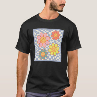T-shirt Fleur de marguerite super Happy Face Hippie À dami