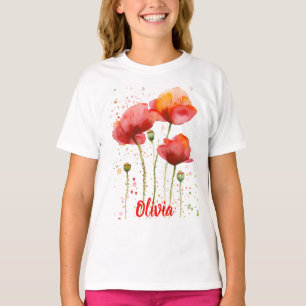T-shirt Fleur de naissance d'août Coquelicots rouges Aquar