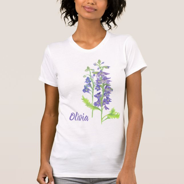 T-shirt Fleur de naissance juillet Larkspur Aquarelle T-sh (Devant)