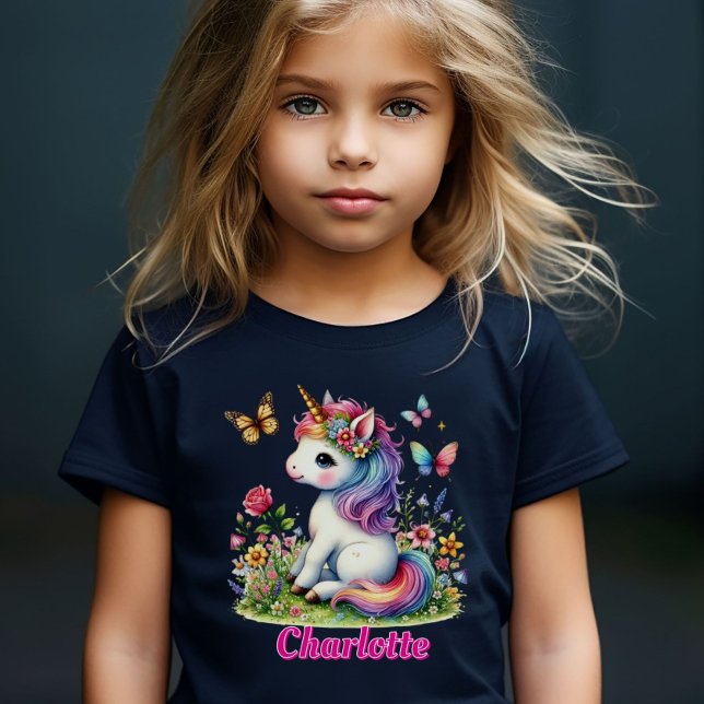 T-shirt Fleur de parties scintillant lunaire licorne noir  (Créateur téléchargé)