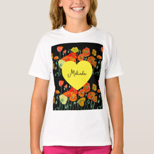 T-shirt Fleur de pavot orange rouge nom de fille aquarelle