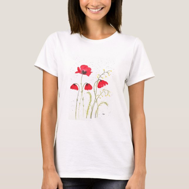 T-shirt Fleur de pavot rougeâtre peint floral de pavot (Devant)