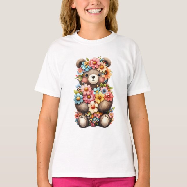 T-shirt Fleur de printemps animal petit ours mignonne ours (Devant)
