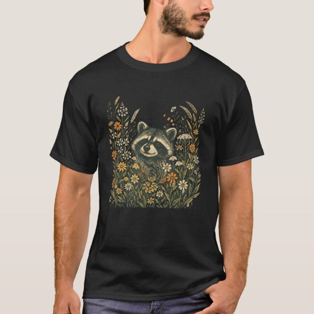 T-Shirt Fleur de Raton Laveur de la Forêt (Devant)