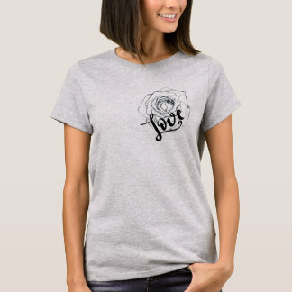 T-shirt Fleur de rose noire et blanche, aimée