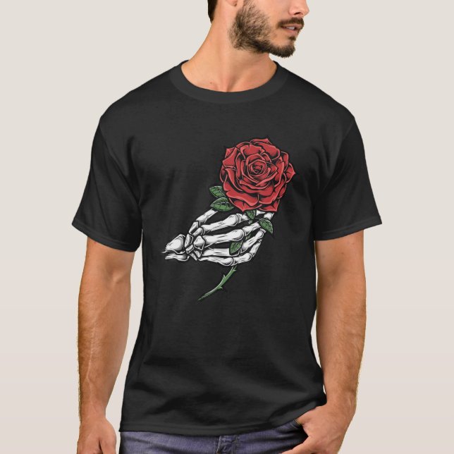 T-shirt Fleur de rose rouge squelette (Devant)