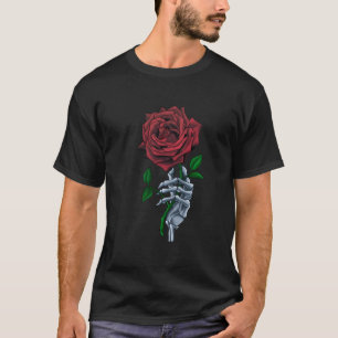 T-shirt Fleur de rose rouge squelette
