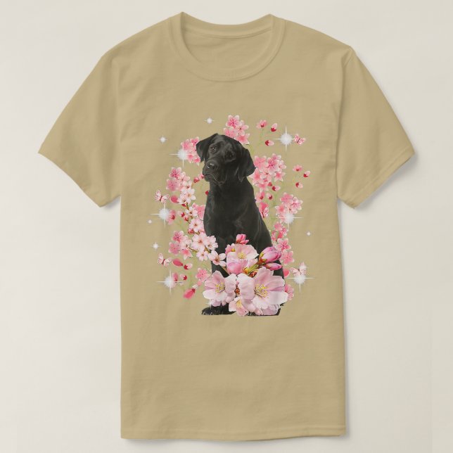 T-shirt Fleur de Sakura de cerisier japonais Labrador Dog (Design devant)