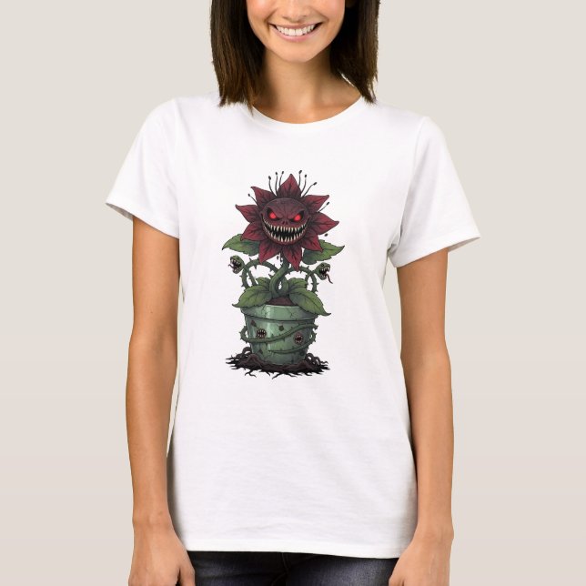 T-shirt Fleur de sang démoniaque dans un pot maudit (Devant)