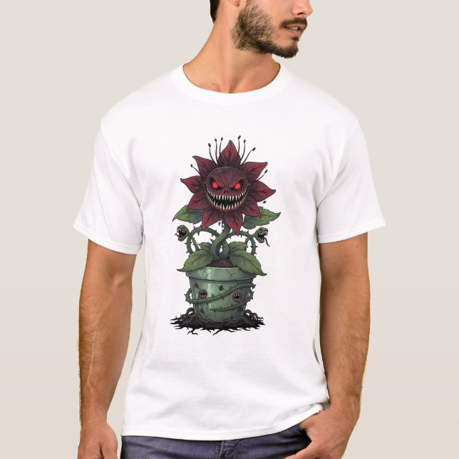 T-shirt Fleur de sang démoniaque dans un pot maudit (Devant)