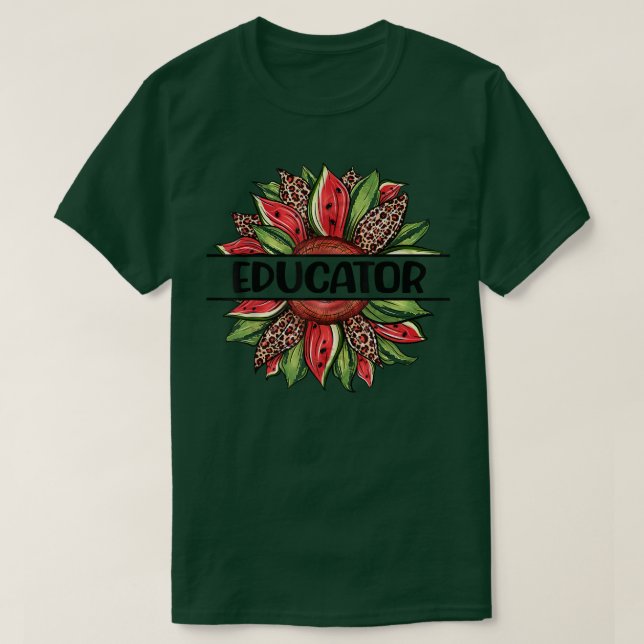 T-shirt Fleur de soleil de pastèque Bonjour Éducateur d'ét (Design devant)