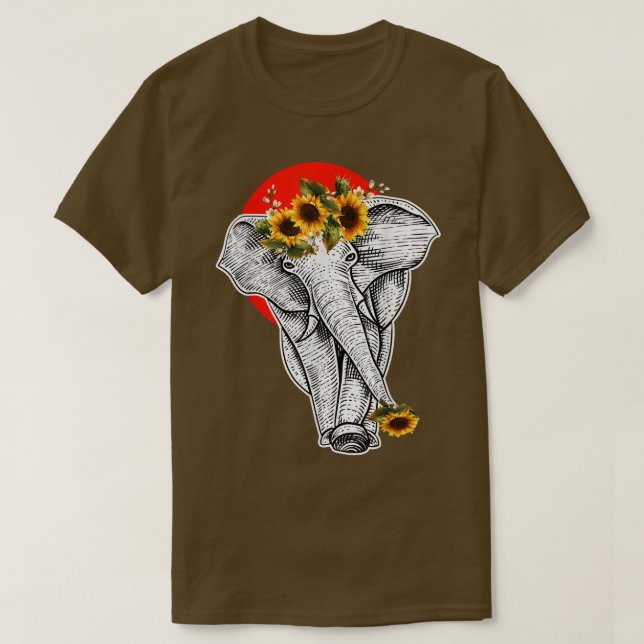 T-shirt Fleur de soleil florale Eléphant esthétique graphi (Design devant)