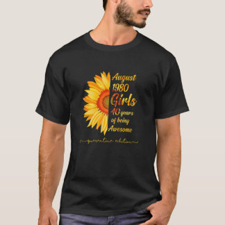 T-shirt Fleur de soleil pour femmes août 1980 Fille 40e an