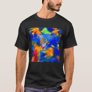 T-shirt Fleur de style neural artificiel félin sauvage