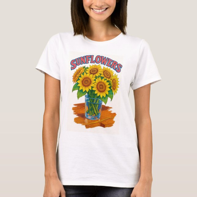 T-shirt Fleur de Tournesol Rétro - Graphique Flora (Devant)
