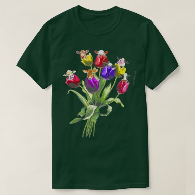 T-shirt Fleur de vaches amusantes Arbre de printemps Hippi (Design devant)