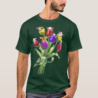 T-shirt Fleur de vaches amusantes Arbre de printemps Hippi