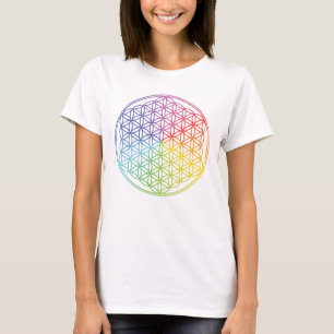 T-shirt "Fleur de vie" géométrique - couleurs arc-en-ciel 