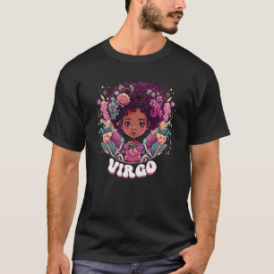 T-shirt Fleur de Virgo mignonne Zodiac Afro Girl Août Sept