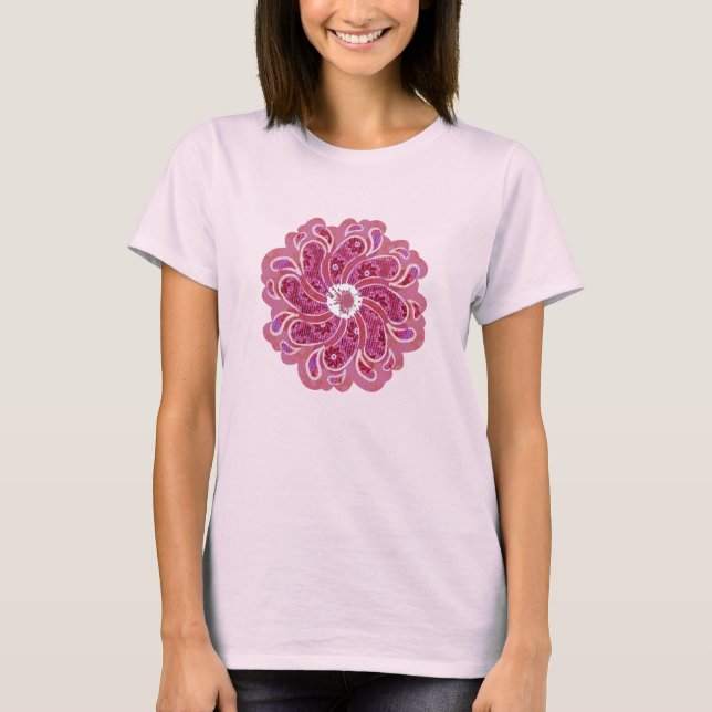 T-shirt Fleur & denim cerise rouge designer top (Devant)