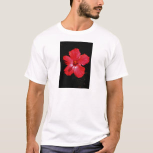 T-shirt Fleur d'Hibiscus rouge rose chaud sur noir