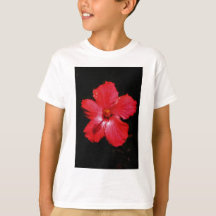 T-shirt Fleur d'Hibiscus rouge rose chaud sur noir