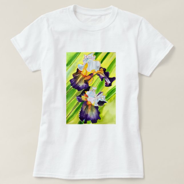 T-shirt Fleur d'iris floral aquarelle (Design devant)