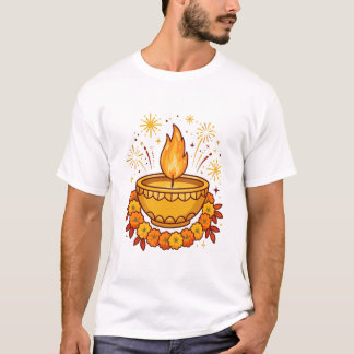 T-shirt fleur d'oranger Diwali Diya joyeux