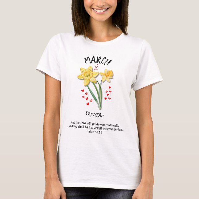 T-shirt Fleur du mois de naissance MARS Jonquille Chrétien (Devant)