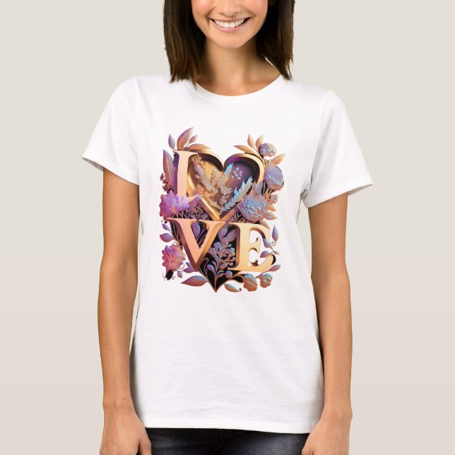 T-shirt Fleur élégante, coeur et amour doré (Devant)