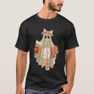 T-shirt Fleur Fantôme Vintage Patchwork Mignon Halloween