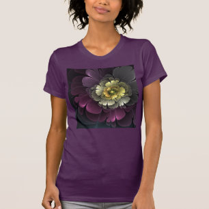 T-shirt Fleur fractale grise pourpre moderne abstraite