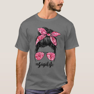 T-shirt Fleur Gigi Life Messy Bun Lunettes de cheveux rose