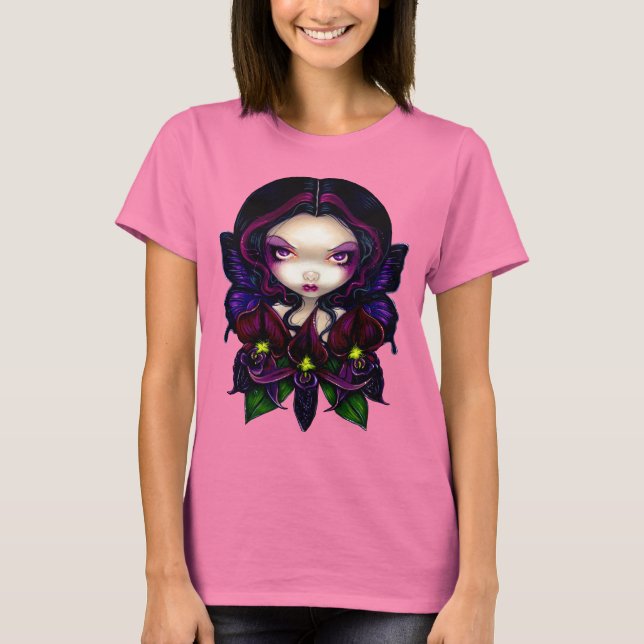 T-shirt Fleur gothique Fée Orchidée Noire Chemise (Devant)