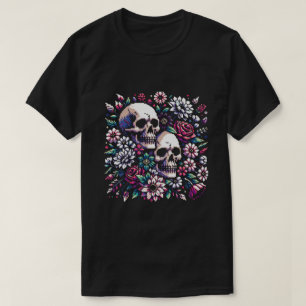 T-shirt Fleur gothique - Mystique floral crâne Pixel Art