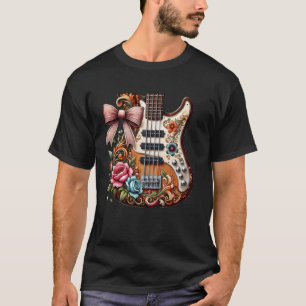 T-shirt Fleur Guitare Musique Guitariste Mignon Graphique
