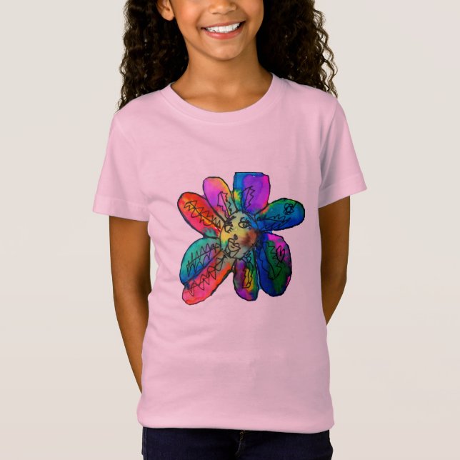 T-Shirt Fleur heureuse Arc-en-ciel fleur art d'enfant (Devant)
