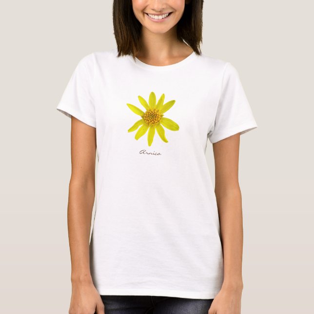 T-shirt Fleur Jaune Arnica avec Texte toutes les couleurs (Devant)