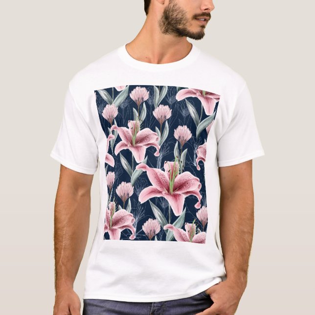 T-shirt Fleur Lilly Rose Motif sans couture. (Devant)