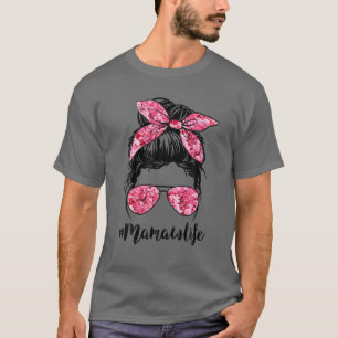T-shirt Fleur Mamaw Life Messy Bun Lunettes de cheveux ros