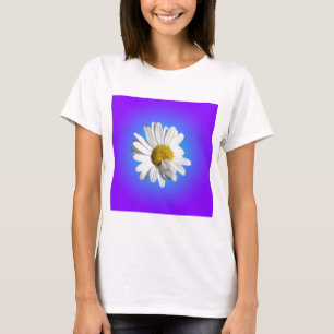 T-shirt Fleur marguerite blanche Flore pourpre Bleu Dégrad