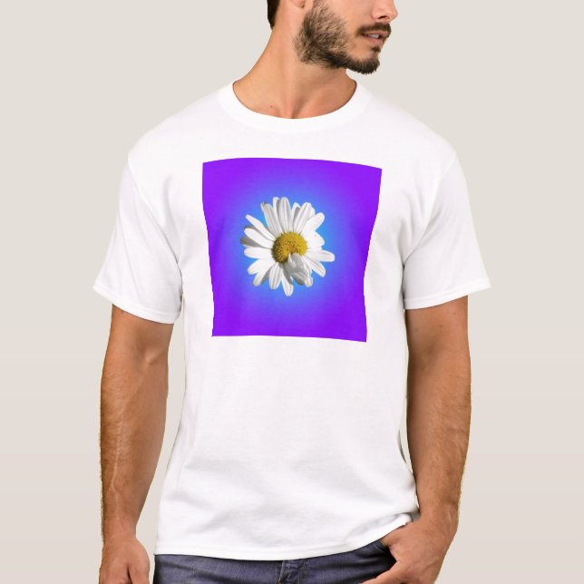 T-shirt Fleur marguerite blanche Flore pourpre Bleu Dégrad (Devant)
