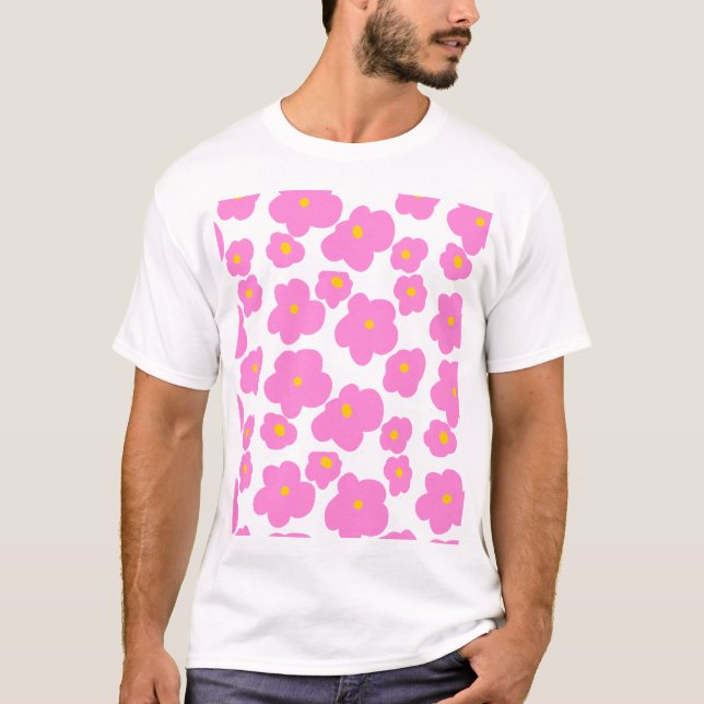 T-shirt Fleur marguerite rose jaune moderne motif élégant (Devant)