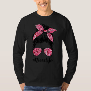 T-shirt Fleur Niece Life Messy Bun Lunettes de cheveux ros